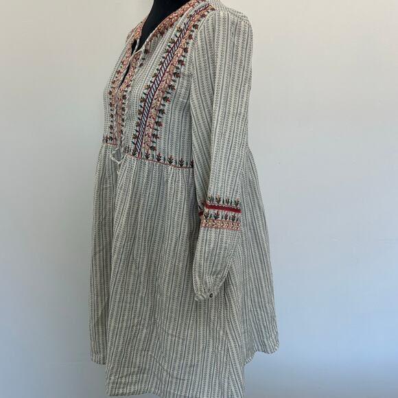 Zara TRF Trafaluc Striped Embroidered Mini Peasant Dress, Size ZS - Picture 5 of 9